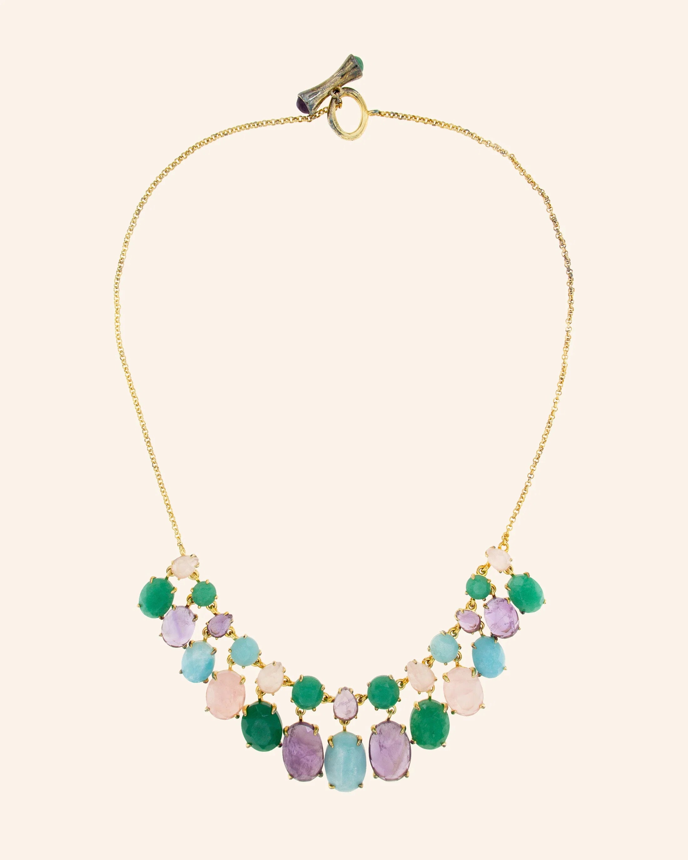 Collar Drusa con amazonita, aventurina, amatista y cuarzo rosa
