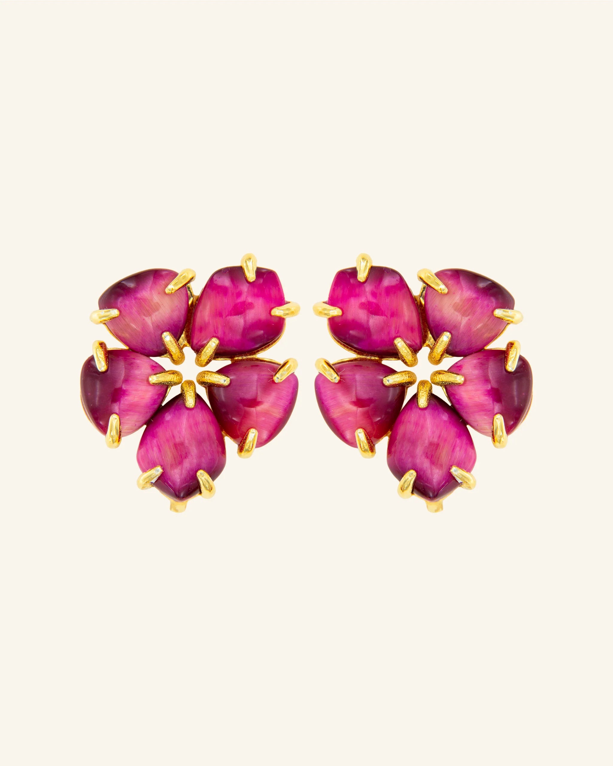 Pendientes Hibiscus Ojo Tigre Frambuesa