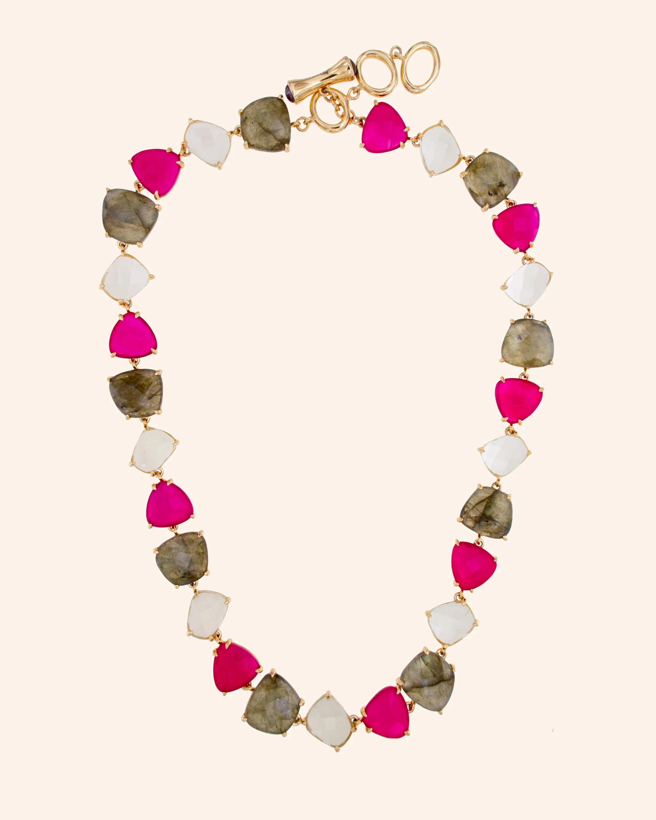 Collar Nereida con labradorita, ágata frambuesa y cuarzo limón